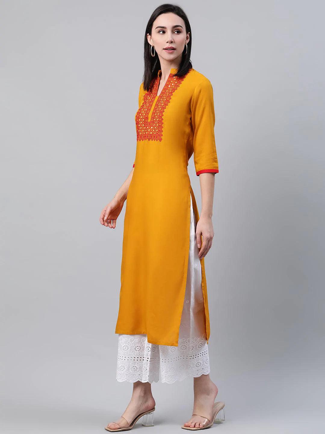 Yellow Solid Rayon Kurta - ShopLibas