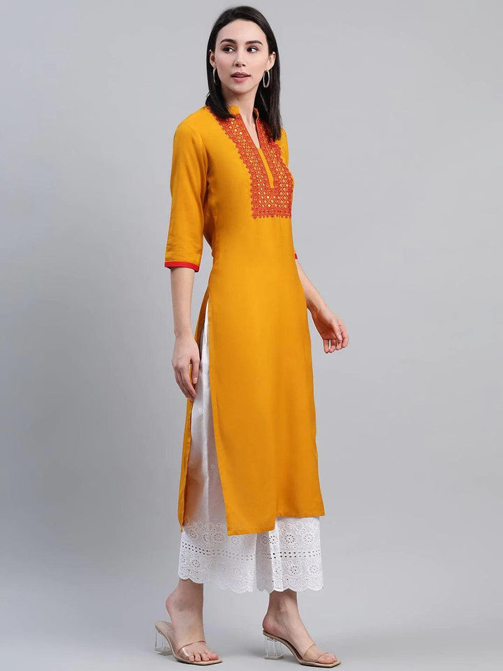 Yellow Solid Rayon Kurta - ShopLibas