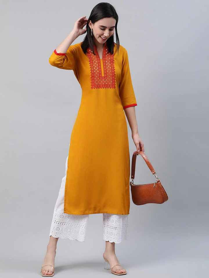 Yellow Solid Rayon Kurta - ShopLibas