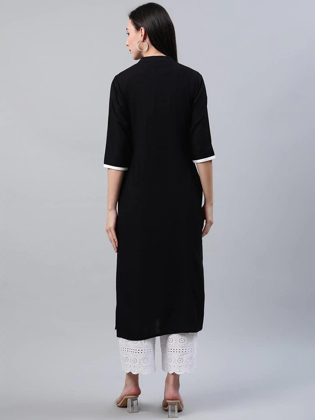 Black Embroidered Rayon Kurta