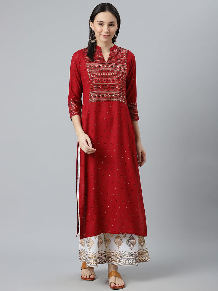 Maroon Printed Rayon Kurta - ShopLibas