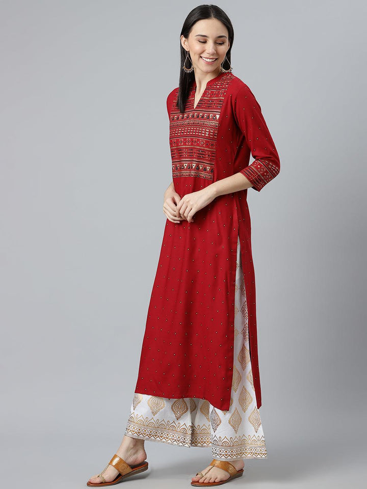 Maroon Printed Rayon Kurta - ShopLibas