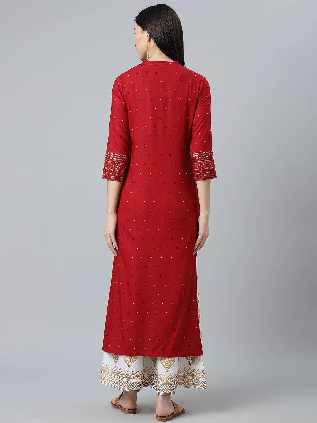 Maroon Printed Rayon Kurta - ShopLibas