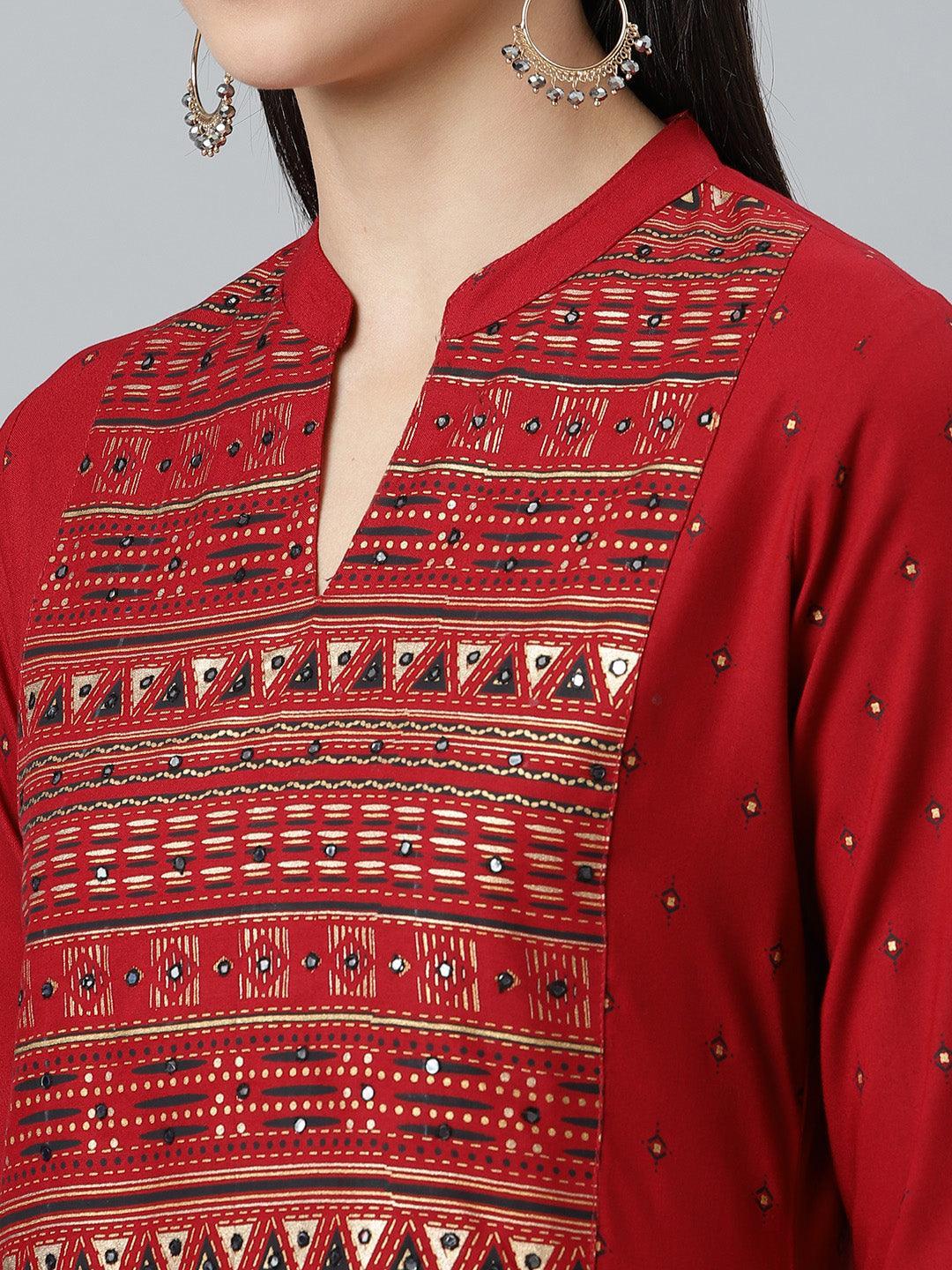 Maroon Printed Rayon Kurta - ShopLibas