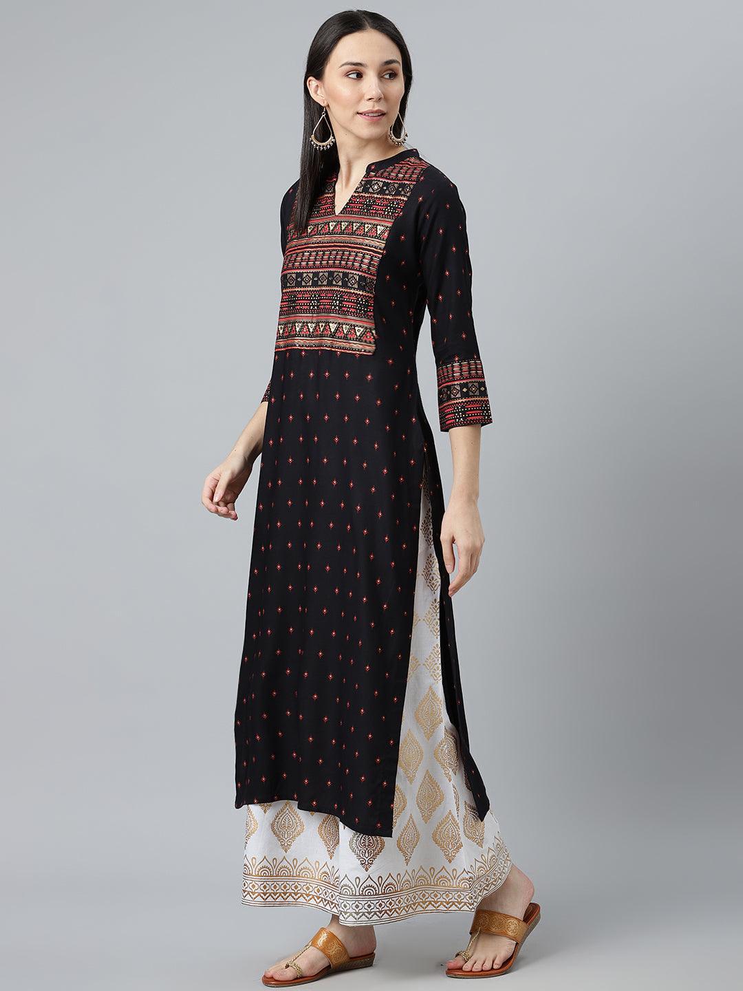 Black Printed Rayon Kurta