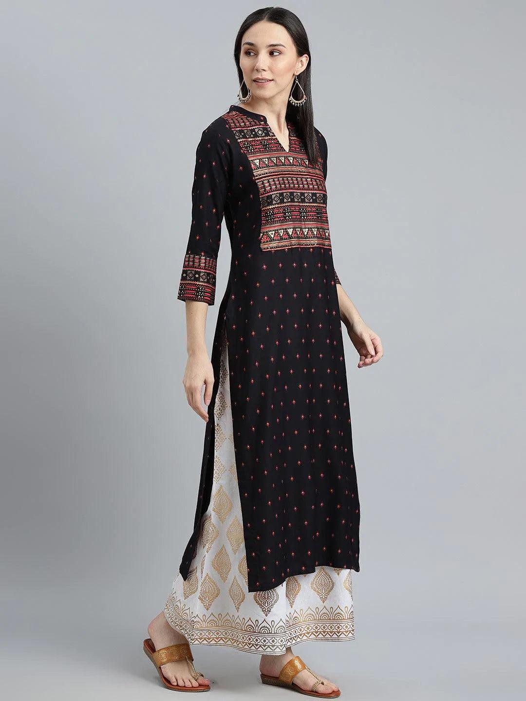 Black Printed Rayon Kurta