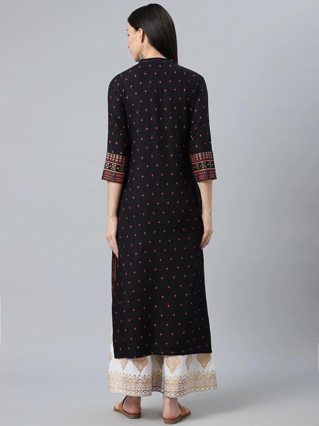 Black Printed Rayon Kurta