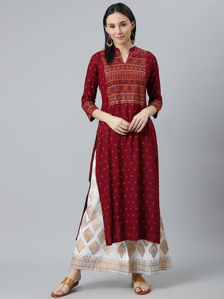 Maroon Printed Rayon Kurta - ShopLibas