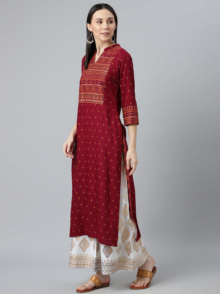 Maroon Printed Rayon Kurta - ShopLibas