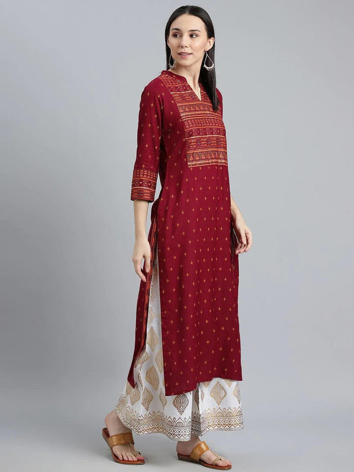 Maroon Printed Rayon Kurta - ShopLibas