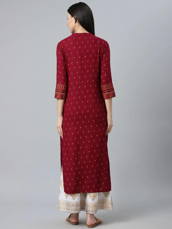 Maroon Printed Rayon Kurta - ShopLibas