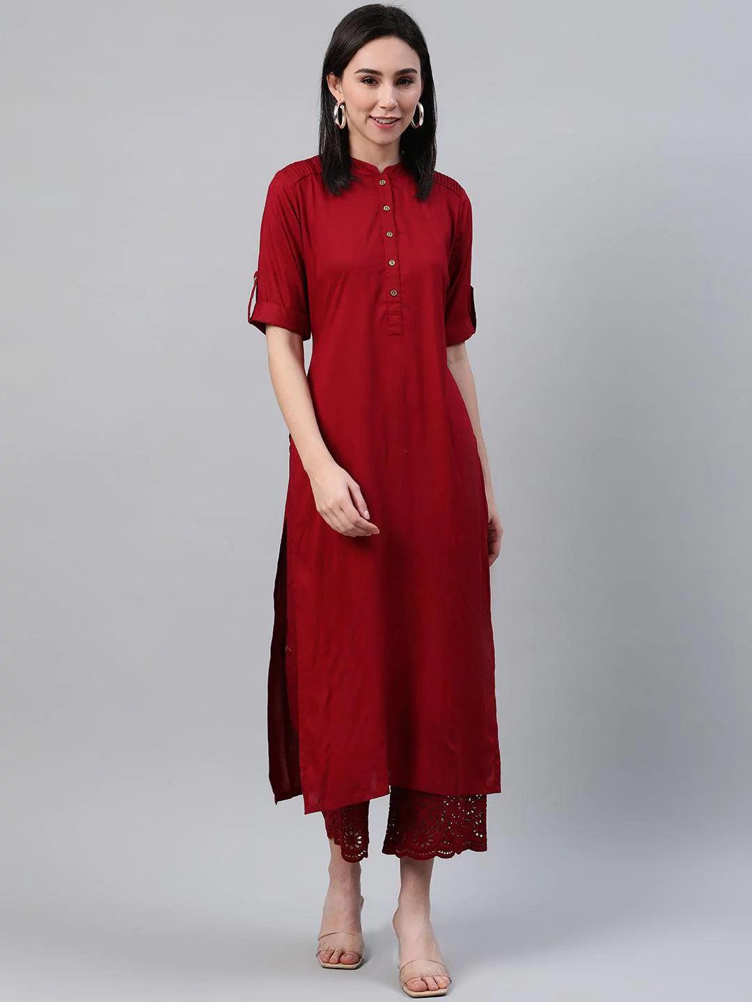 Maroon Solid Rayon Kurta - ShopLibas