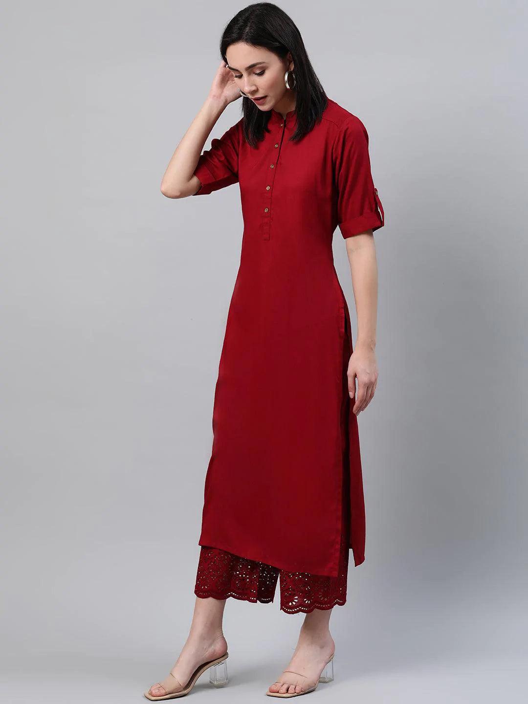 Maroon Solid Rayon Kurta - ShopLibas