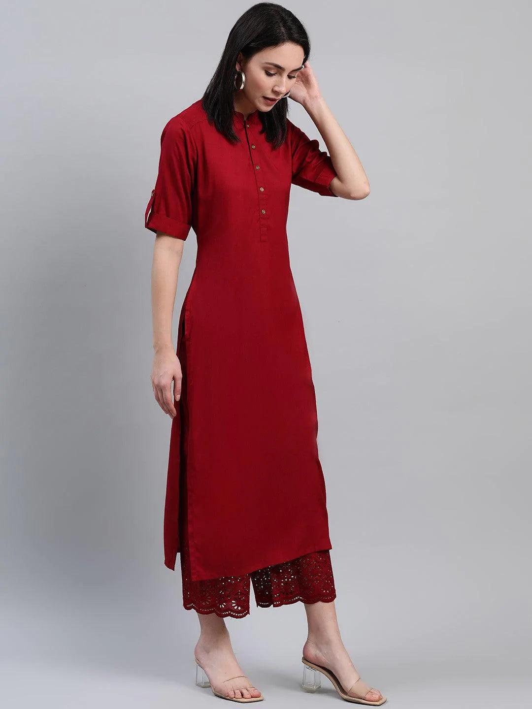 Maroon Solid Rayon Kurta - ShopLibas