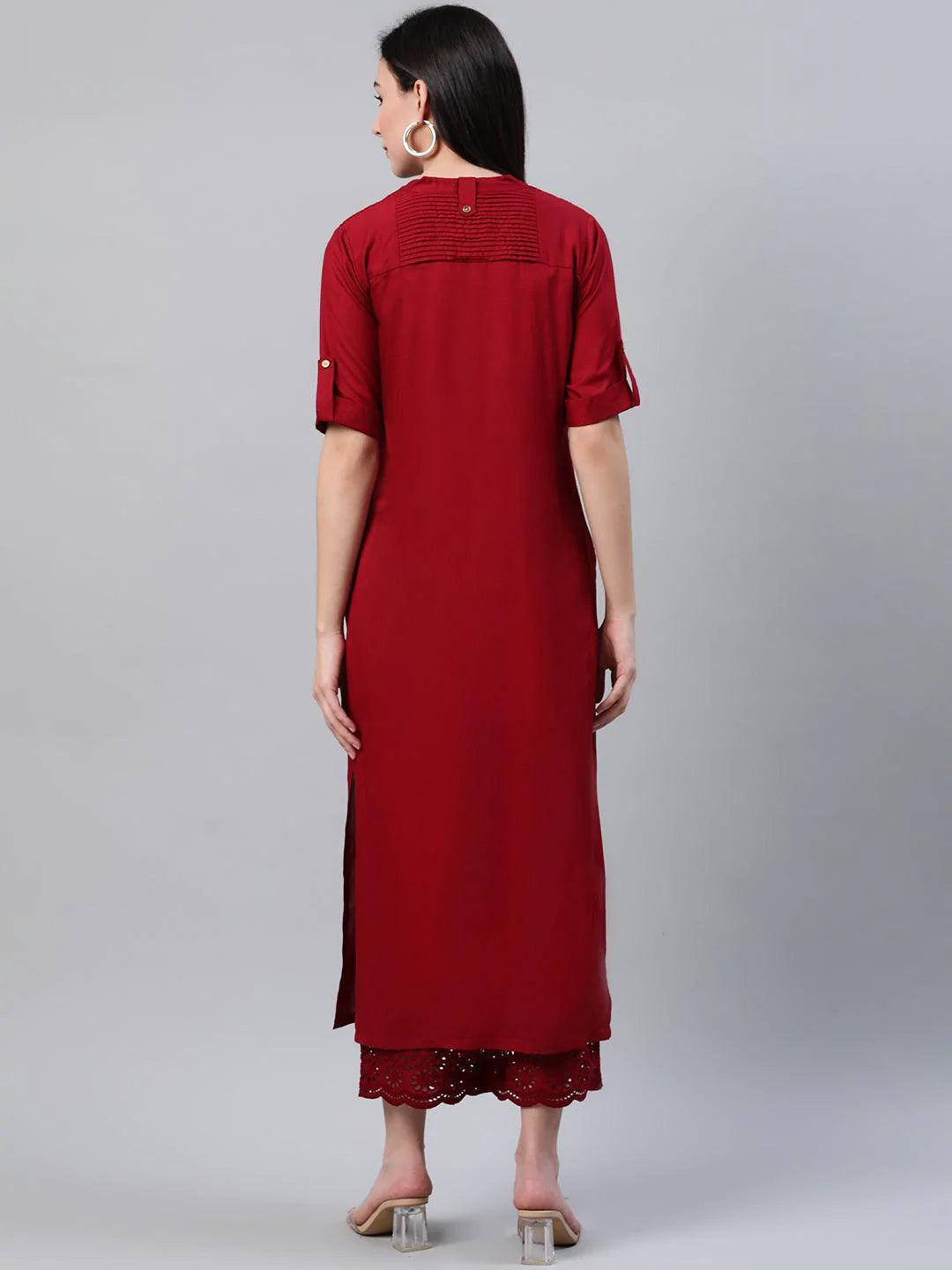 Maroon Solid Rayon Kurta - ShopLibas