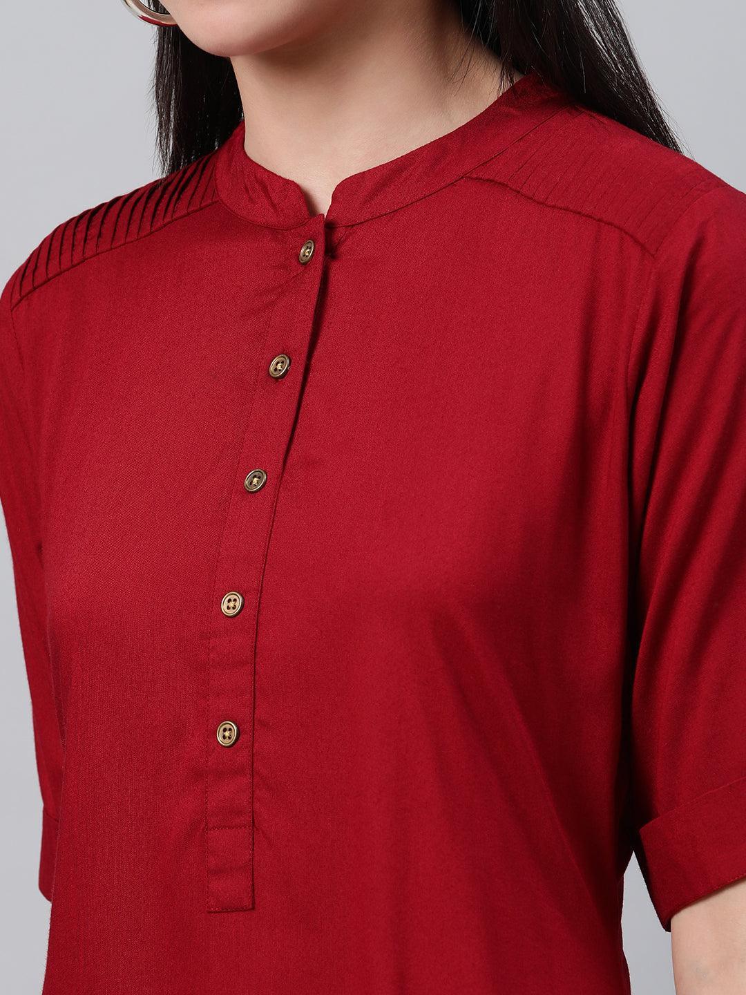 Maroon Solid Rayon Kurta - ShopLibas