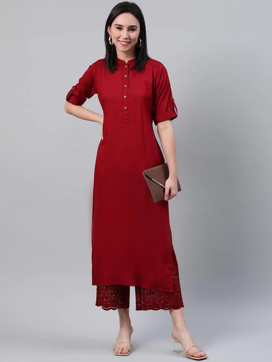 Maroon Solid Rayon Kurta - ShopLibas