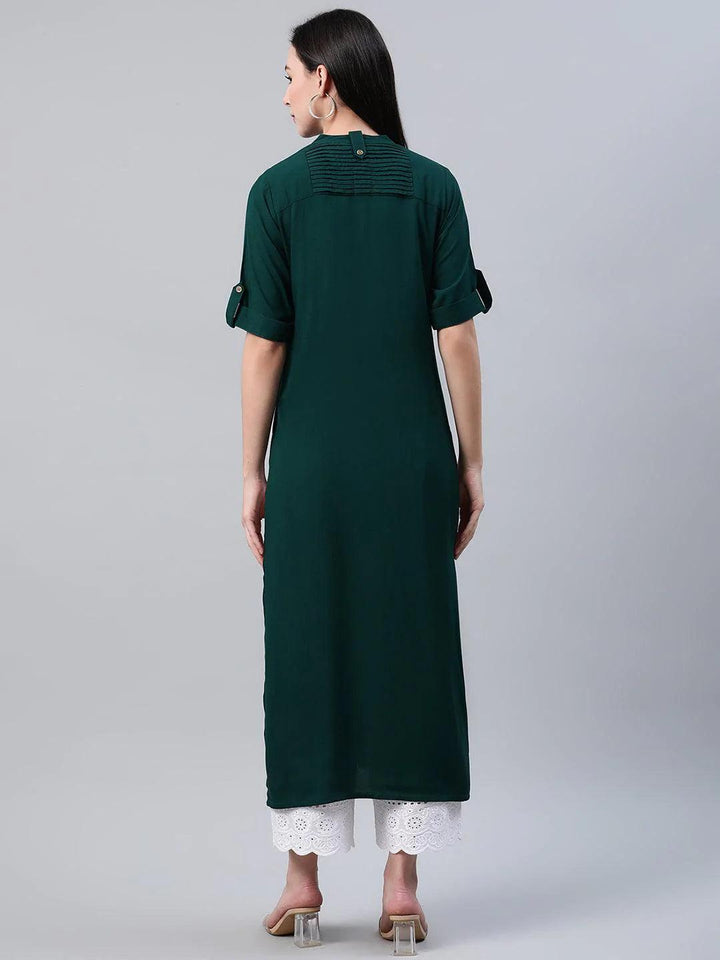 Green Solid Rayon Kurta - ShopLibas