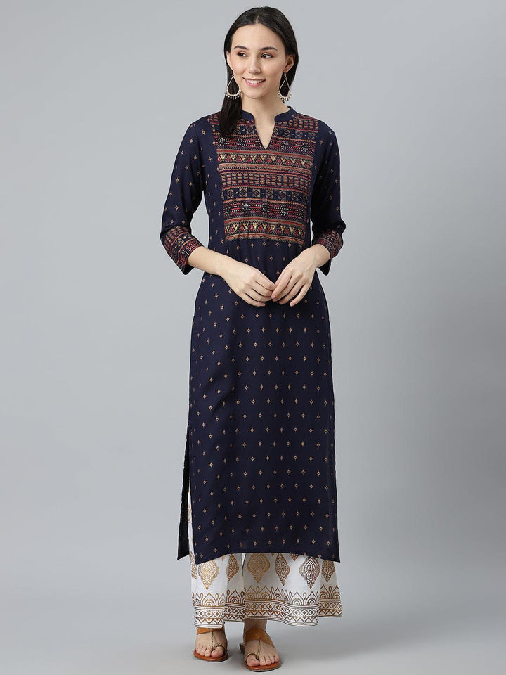 Blue Printed Rayon Kurta - ShopLibas