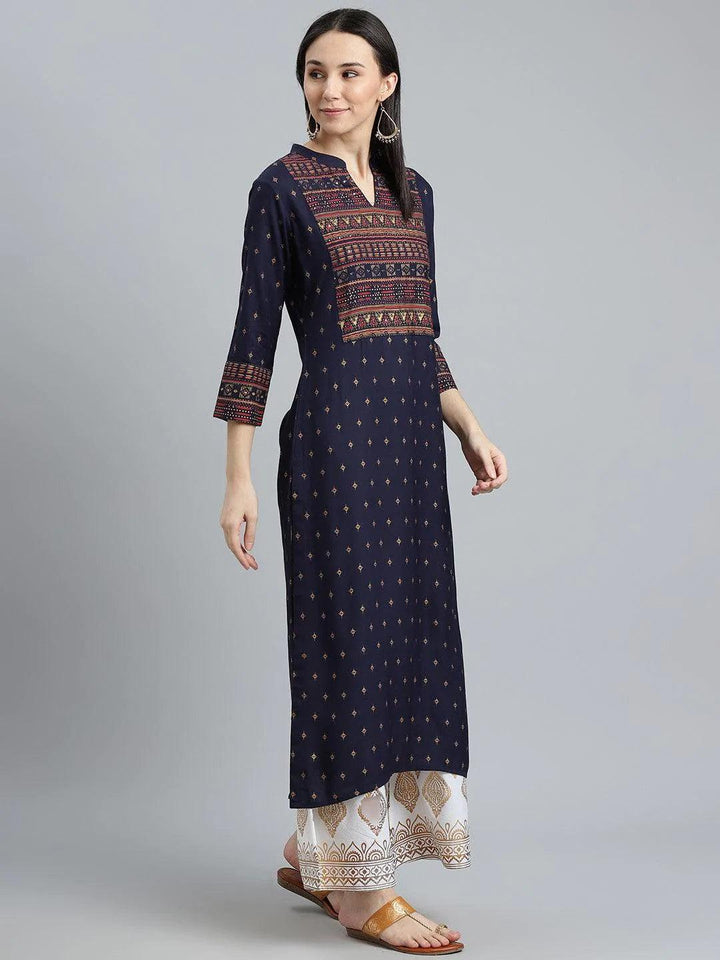 Blue Printed Rayon Kurta - ShopLibas