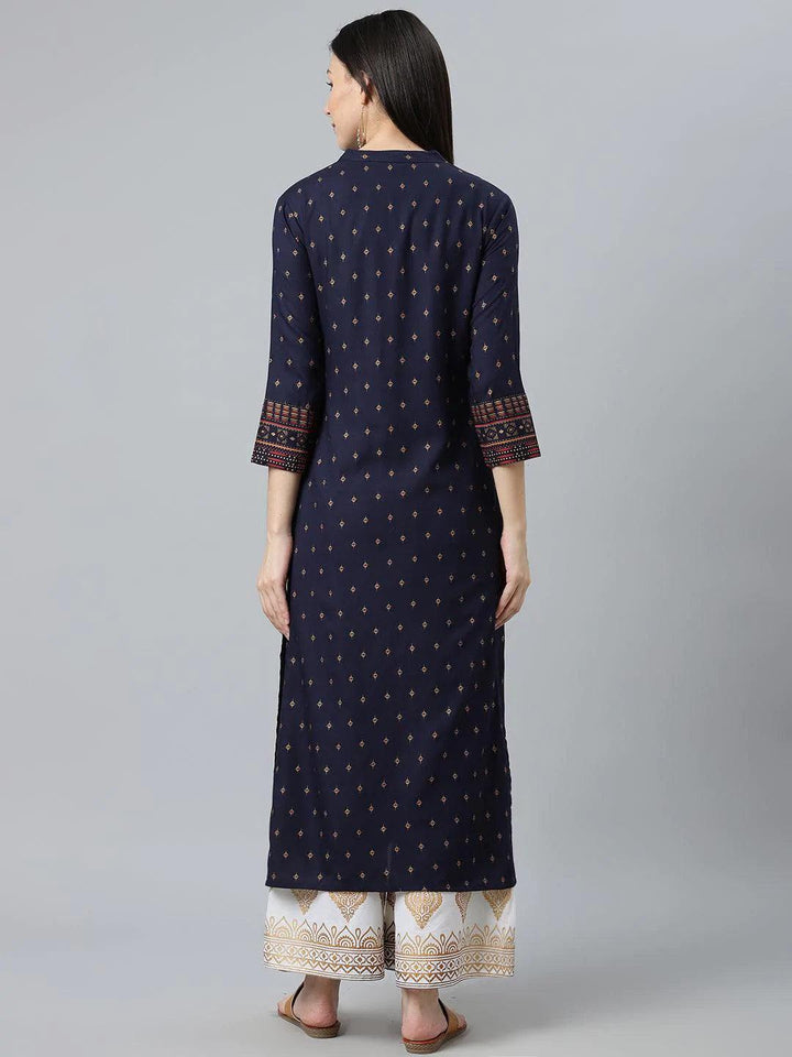 Blue Printed Rayon Kurta - ShopLibas