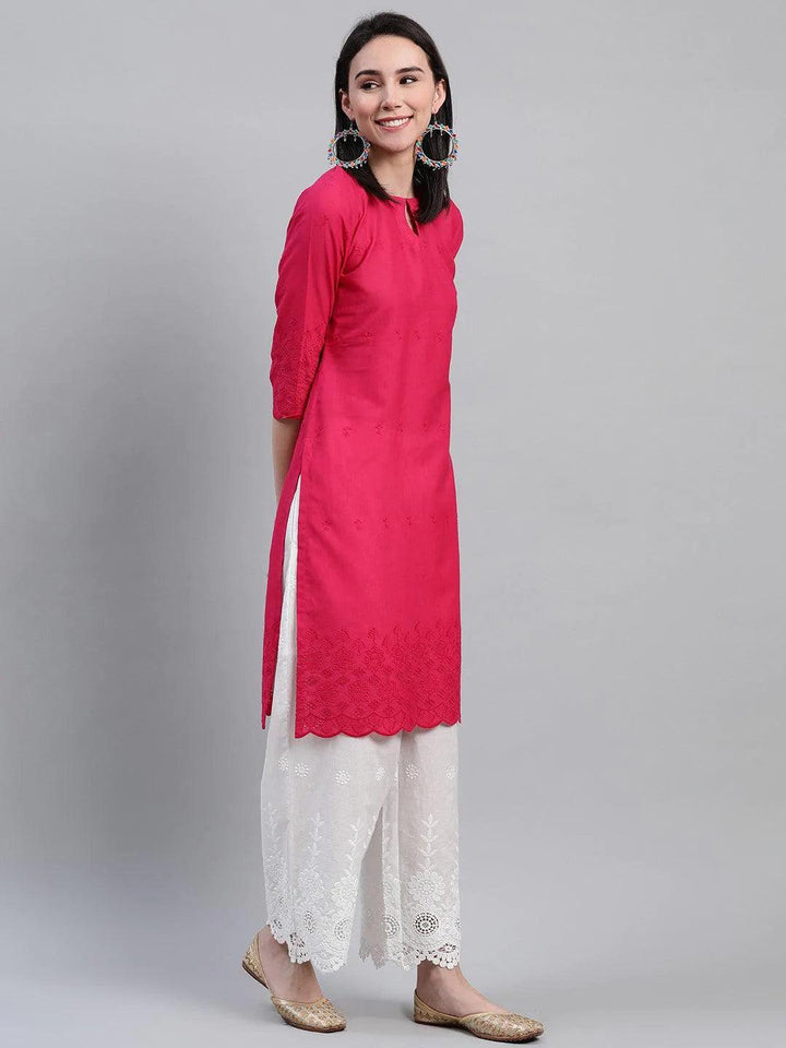 Pink Embroidered Cotton Kurta - ShopLibas