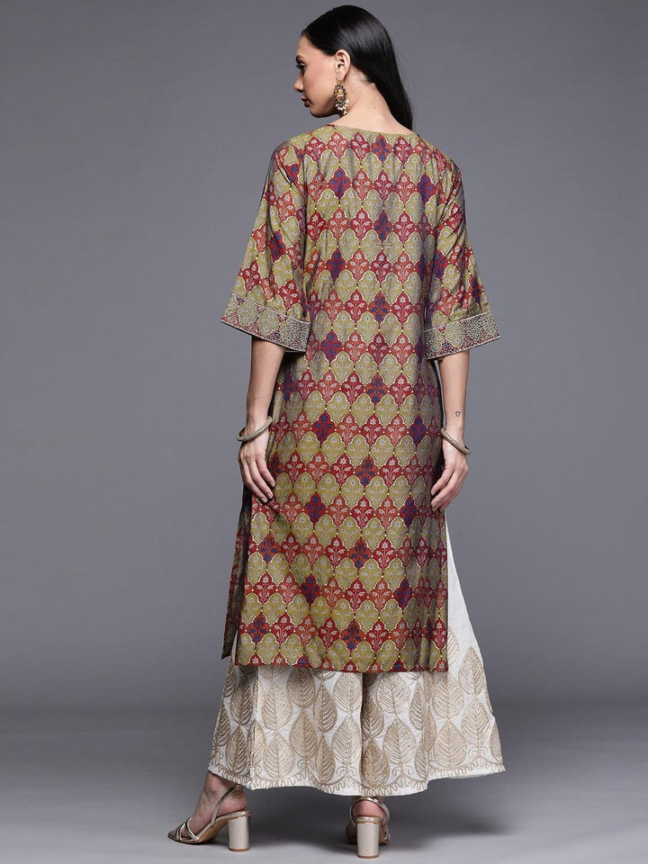 Multicoloured Printed Chanderi Silk Kurta - ShopLibas