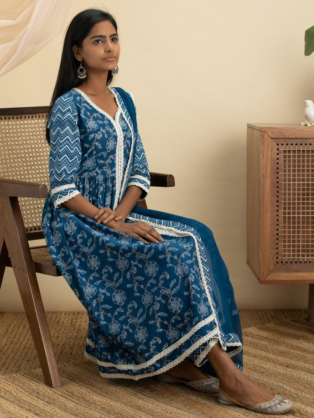 Blue Printed Cotton Suit Set - ShopLibas