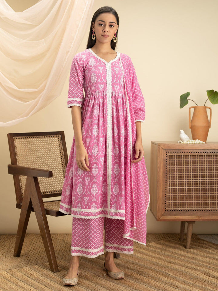 Pink Printed Cotton Suit Set - ShopLibas