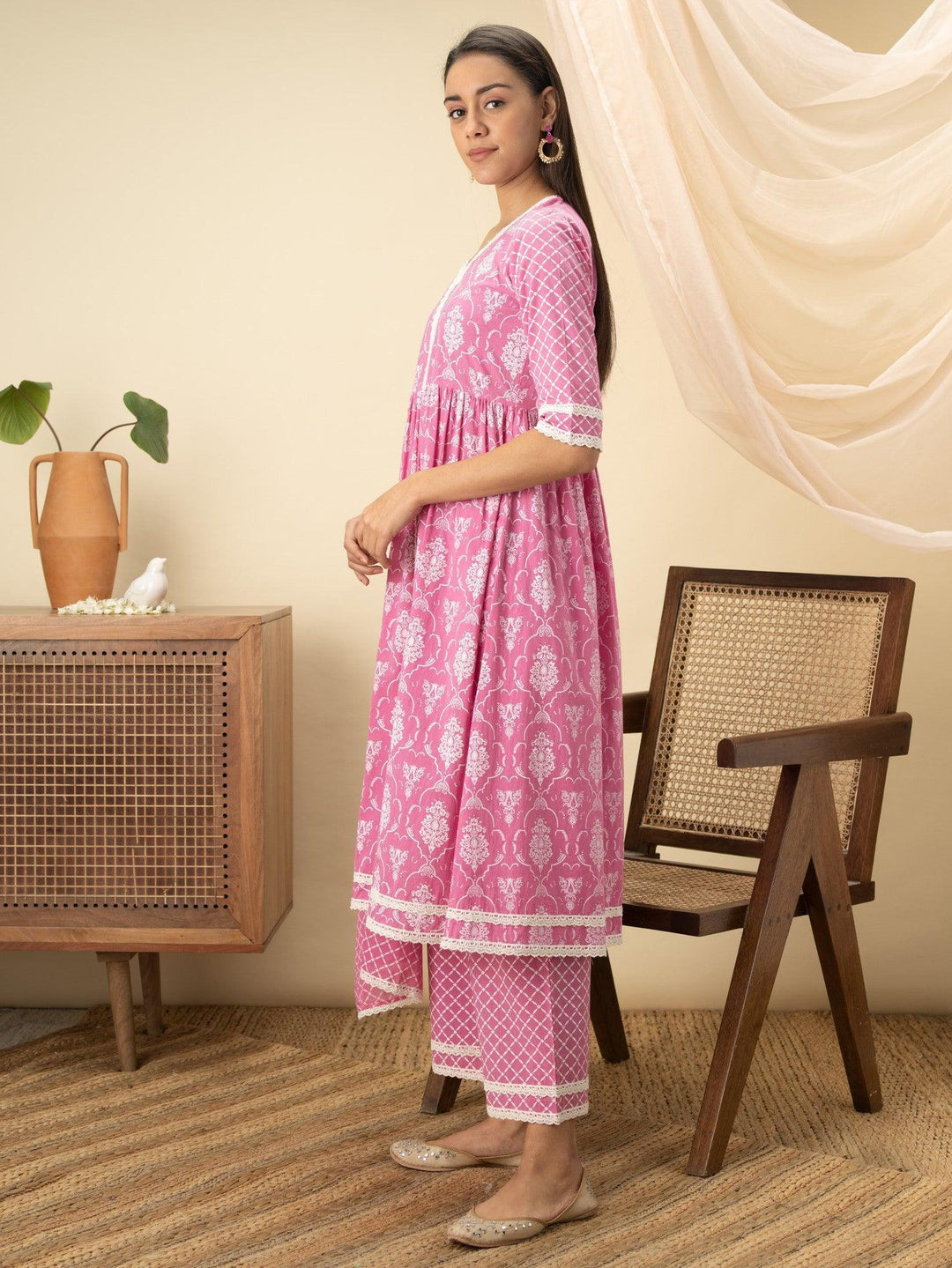 Pink Printed Cotton Suit Set - ShopLibas