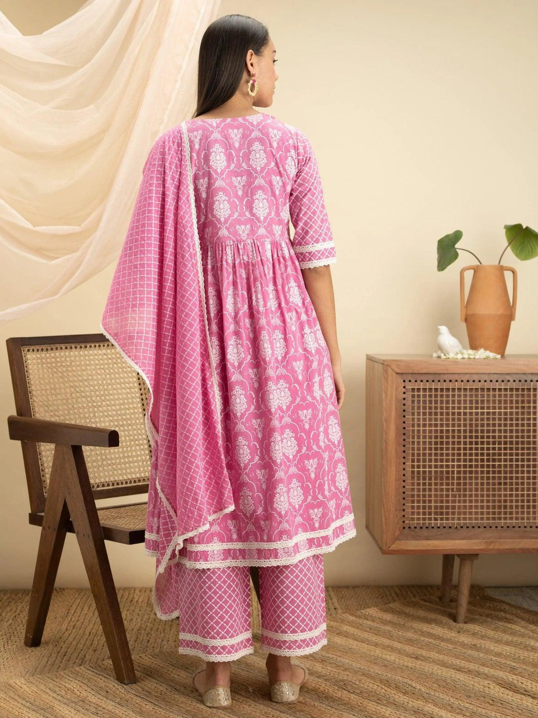 Pink Printed Cotton Suit Set - ShopLibas