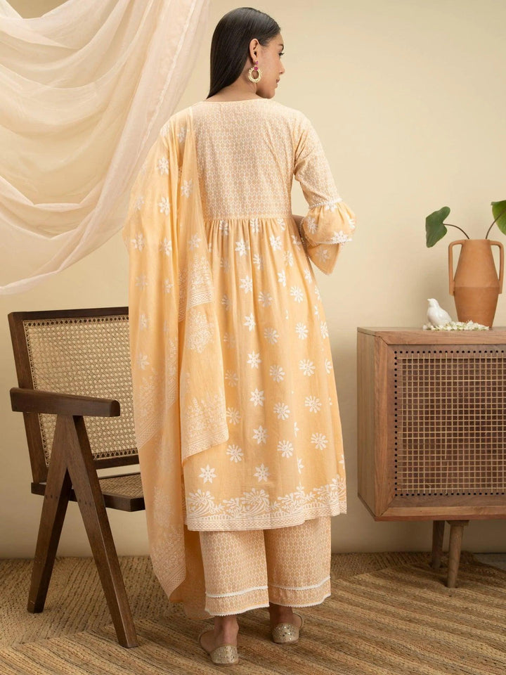 Peach Printed Cotton Suit Set - ShopLibas