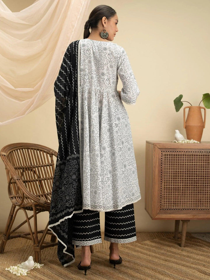 White Printed Cotton Suit Set - ShopLibas