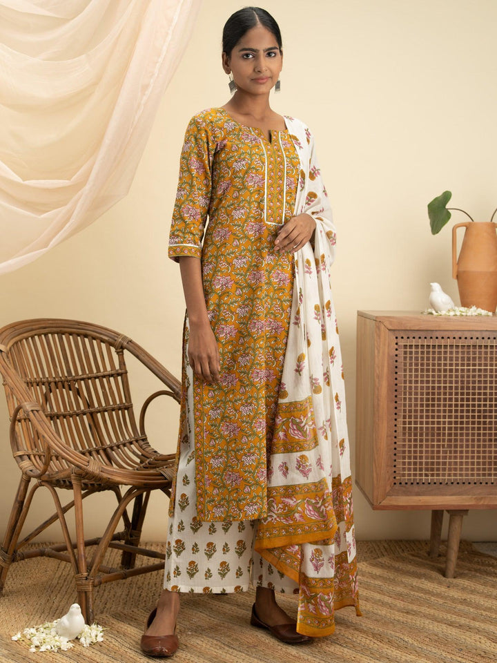 Mustard Printed Cotton Suit Set - ShopLibas