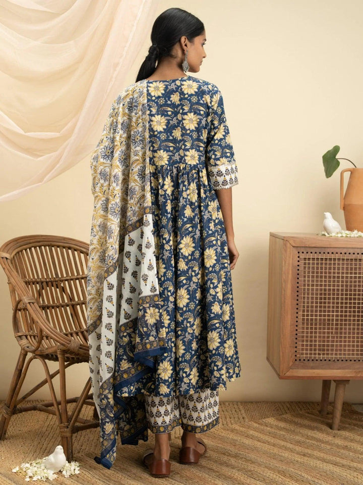 Blue Printed Cotton Suit Set - ShopLibas