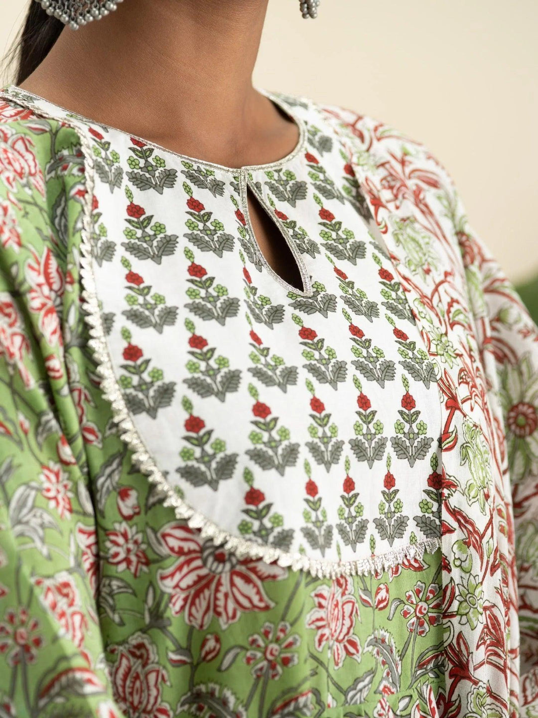 Green Printed Cotton Suit Set - ShopLibas