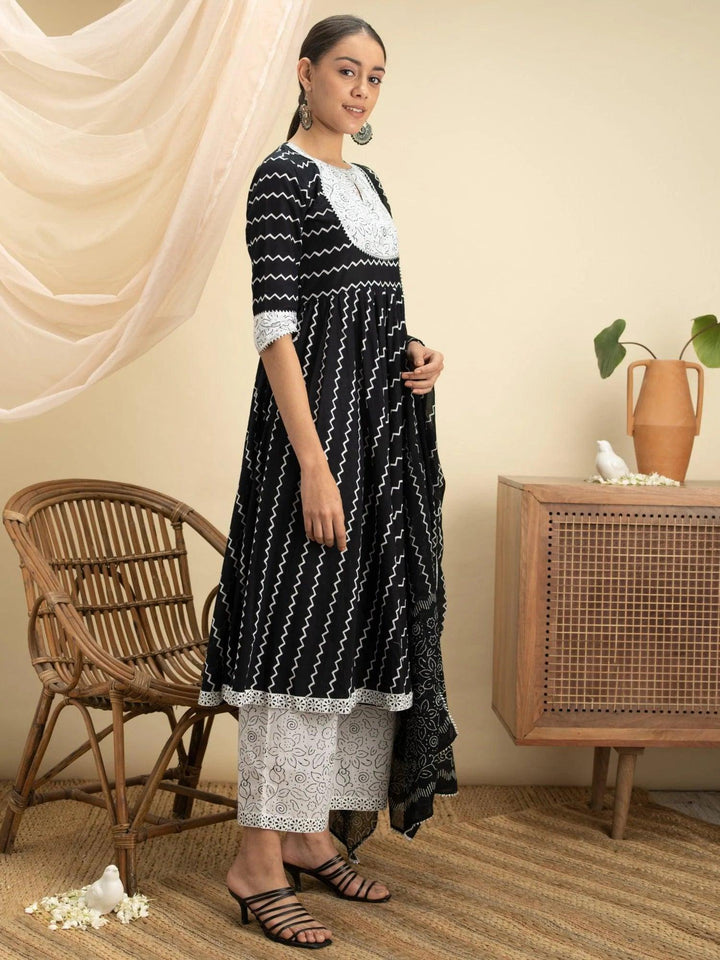 Black Striped Cotton Suit Set - ShopLibas