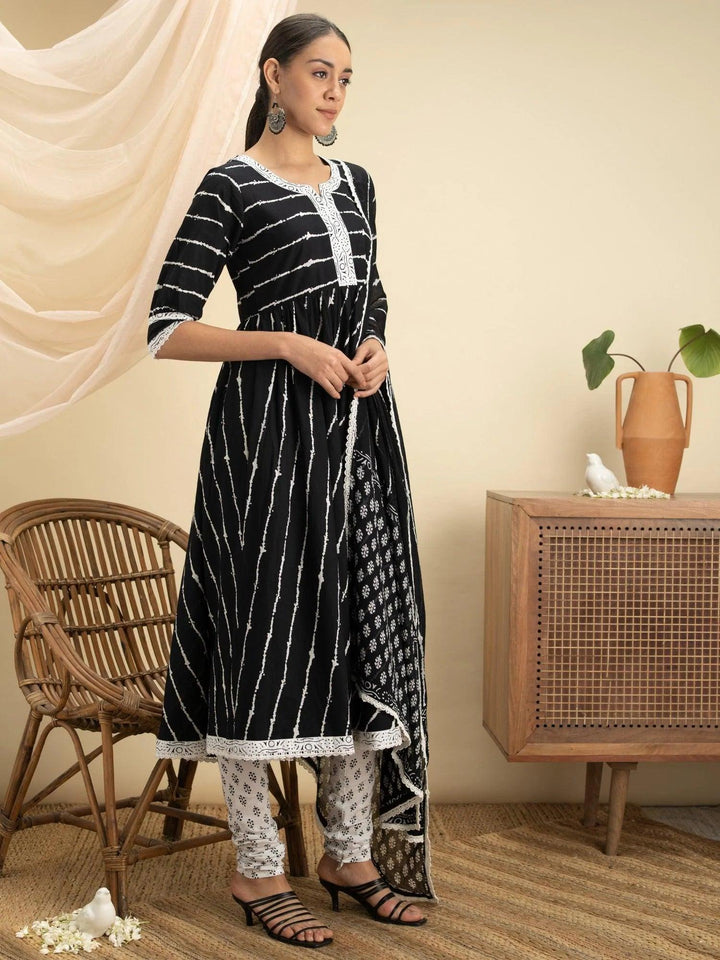 Black Striped Cotton Suit Set - ShopLibas