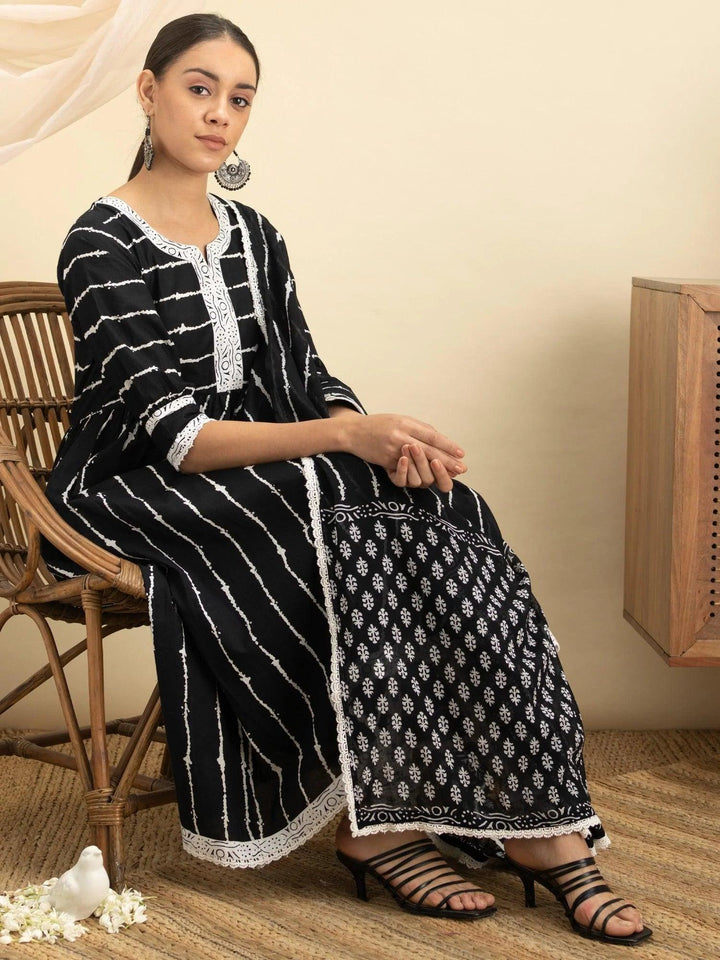 Black Striped Cotton Suit Set - ShopLibas