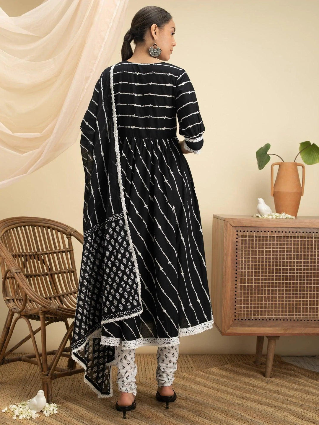 Black Striped Cotton Suit Set - ShopLibas