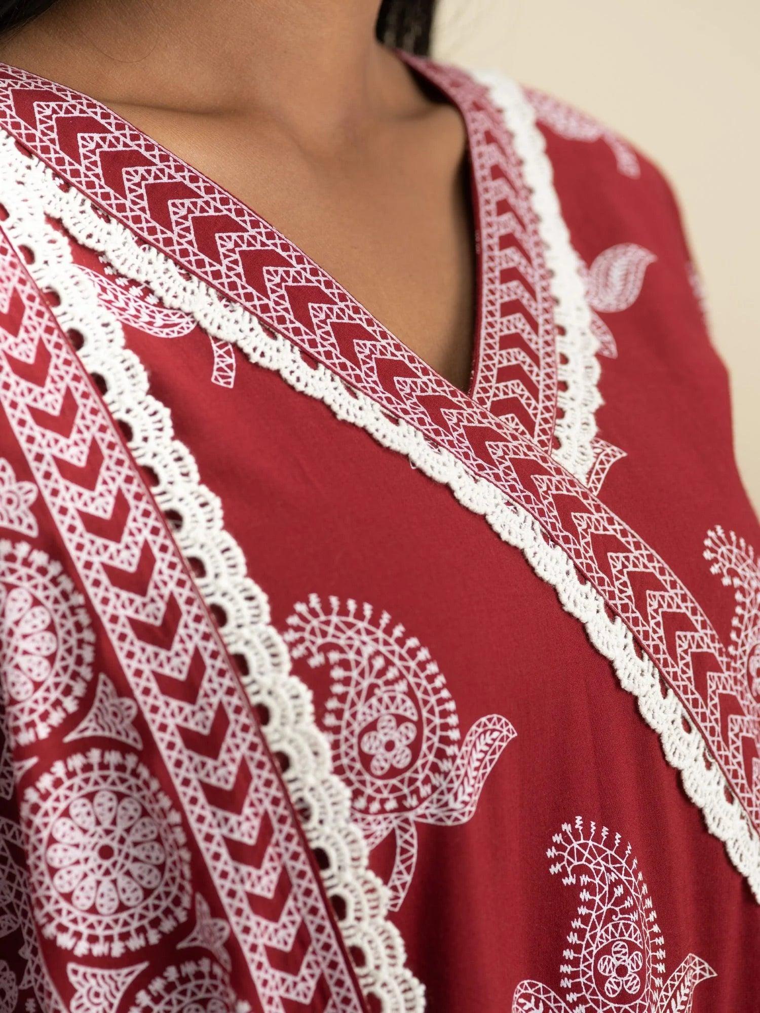 Maroon Printed Cotton Suit Set