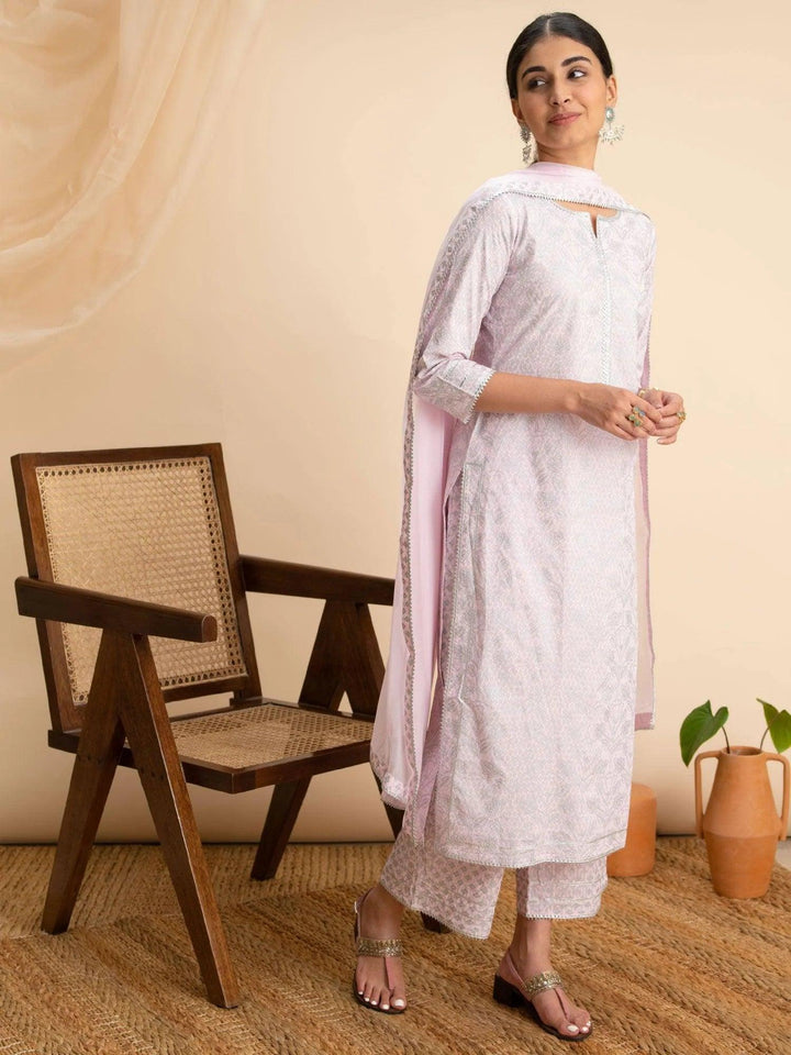 Pink Printed Cotton Suit Set - ShopLibas