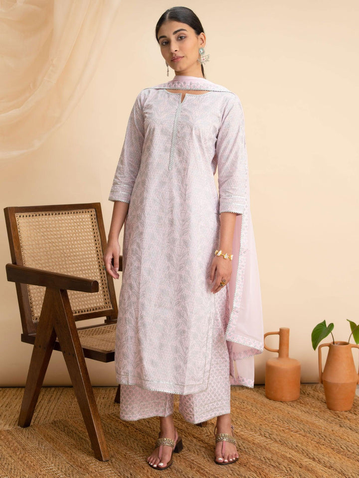 Pink Printed Cotton Suit Set - ShopLibas