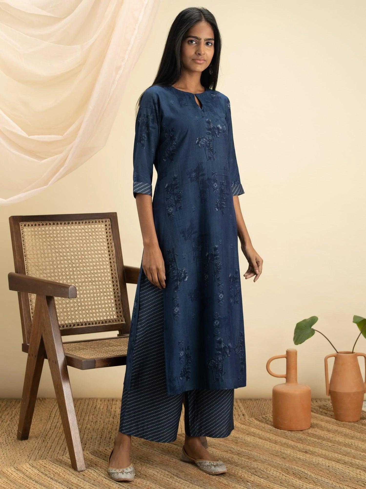 Indigo Printed Rayon Kurta Set