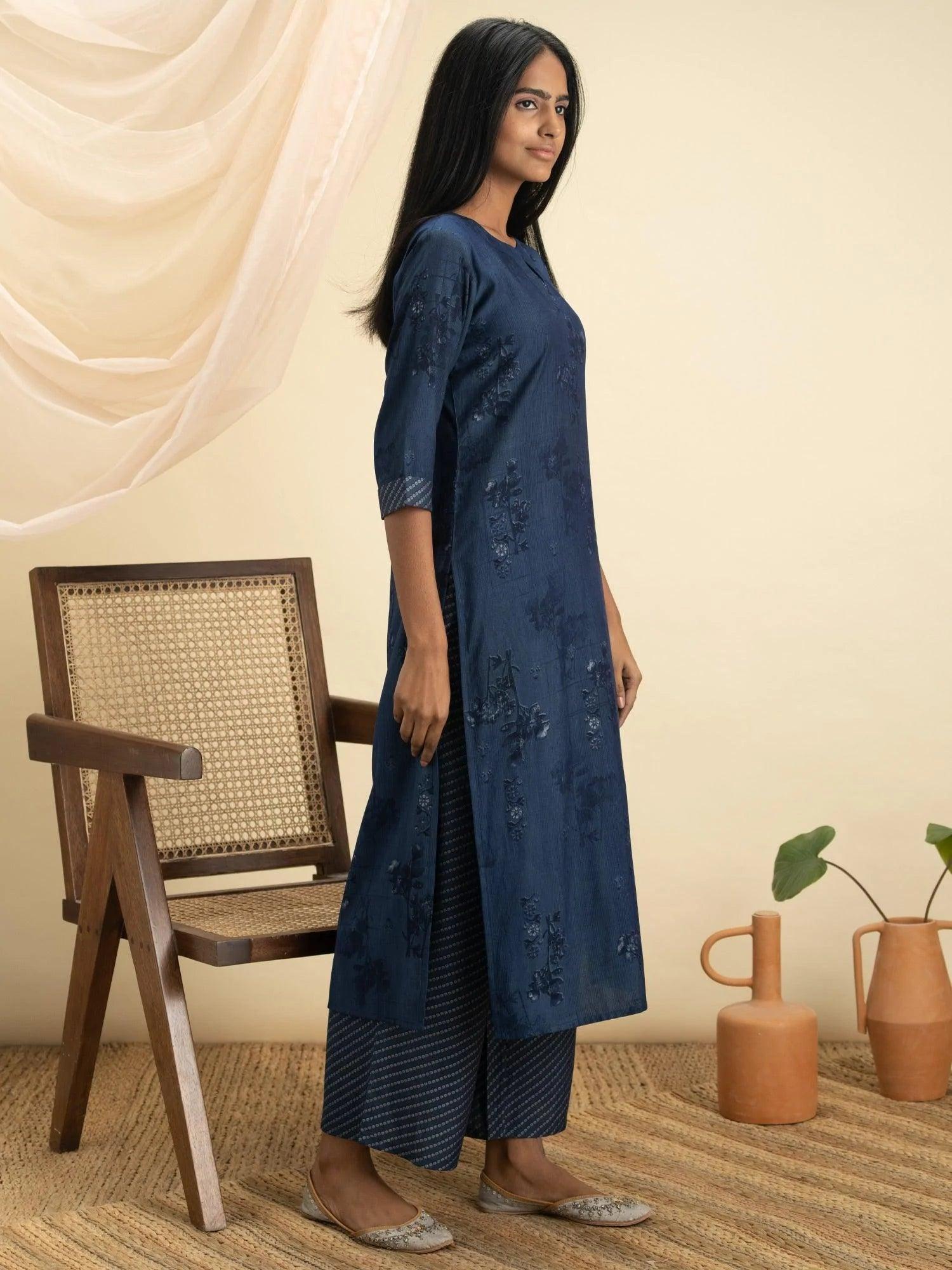 Indigo Printed Rayon Kurta Set