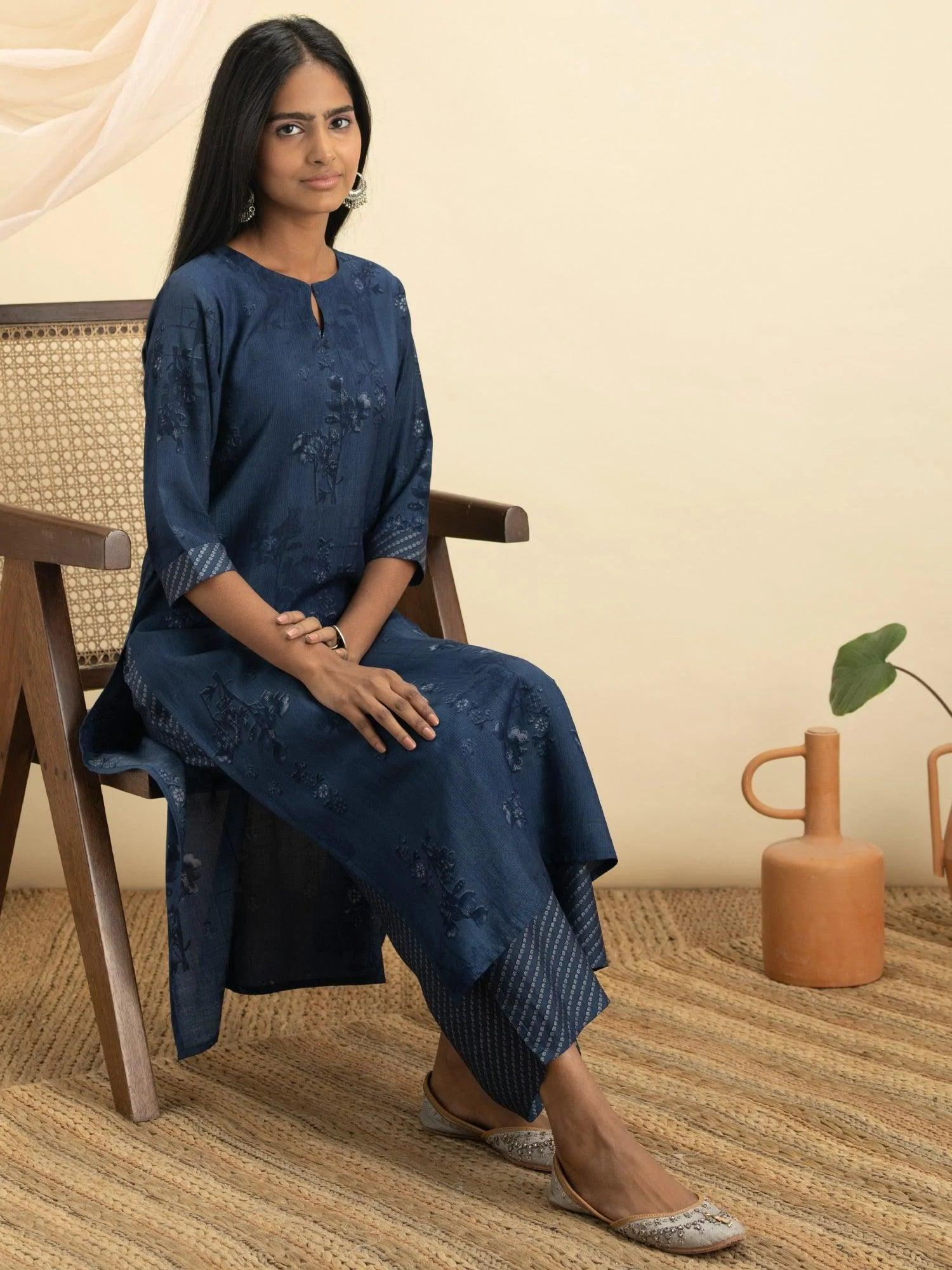 Indigo Printed Rayon Kurta Set