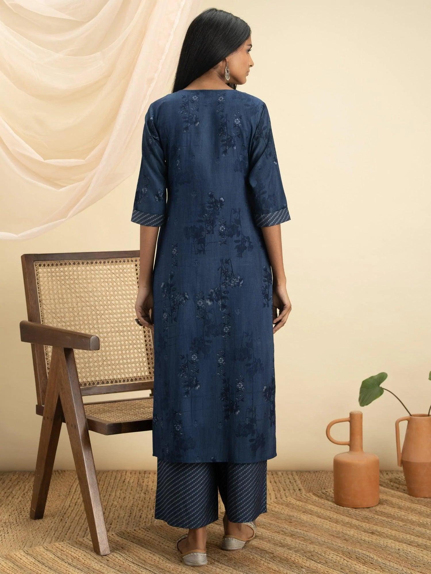 Indigo Printed Rayon Kurta Set