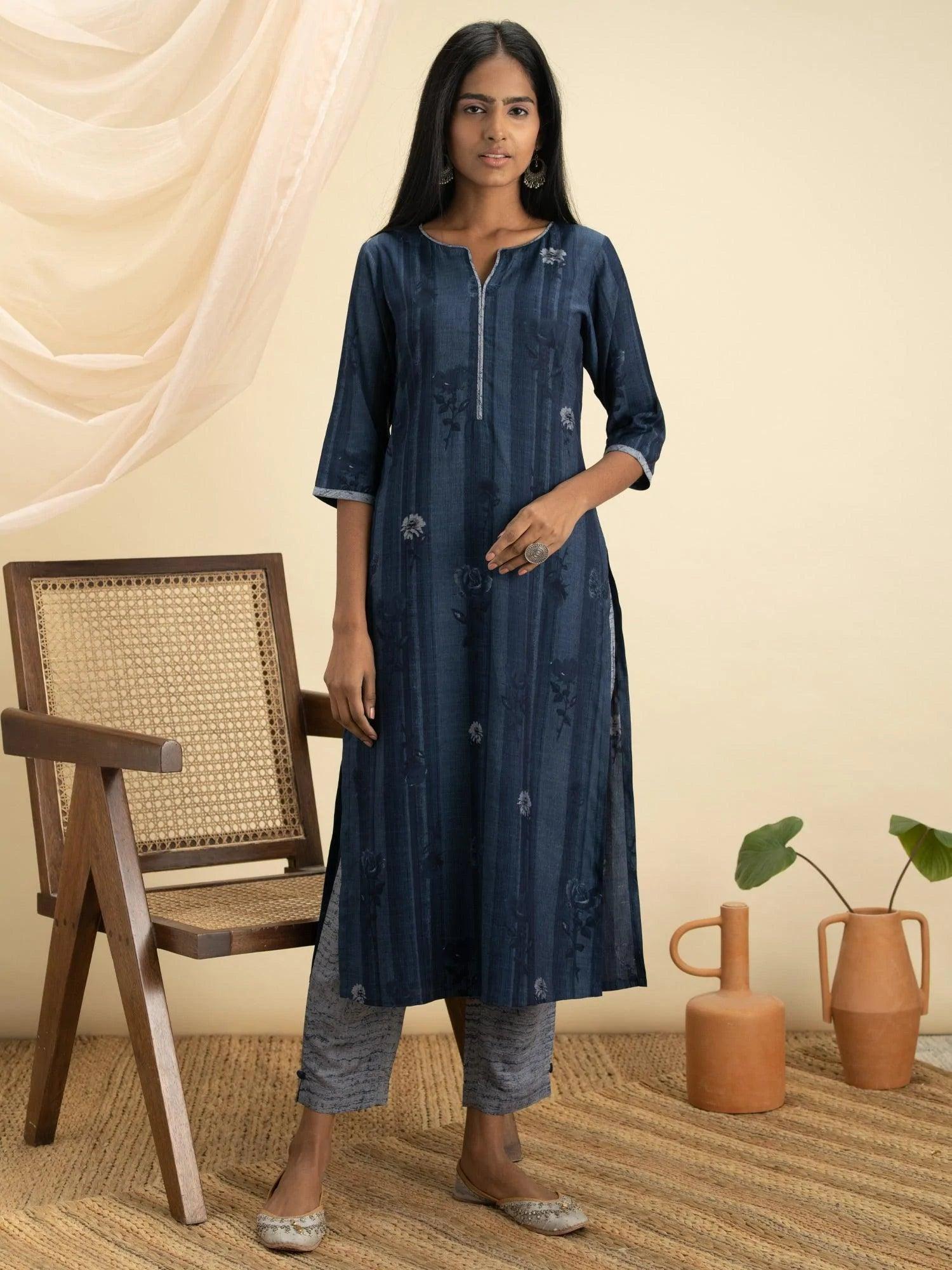 Indigo Printed Rayon Kurta Set