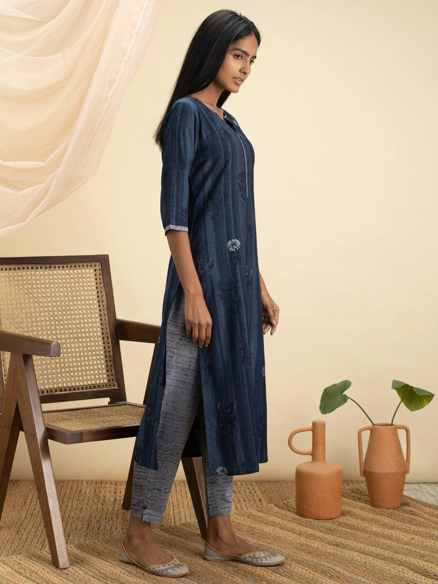 Indigo Printed Rayon Kurta Set