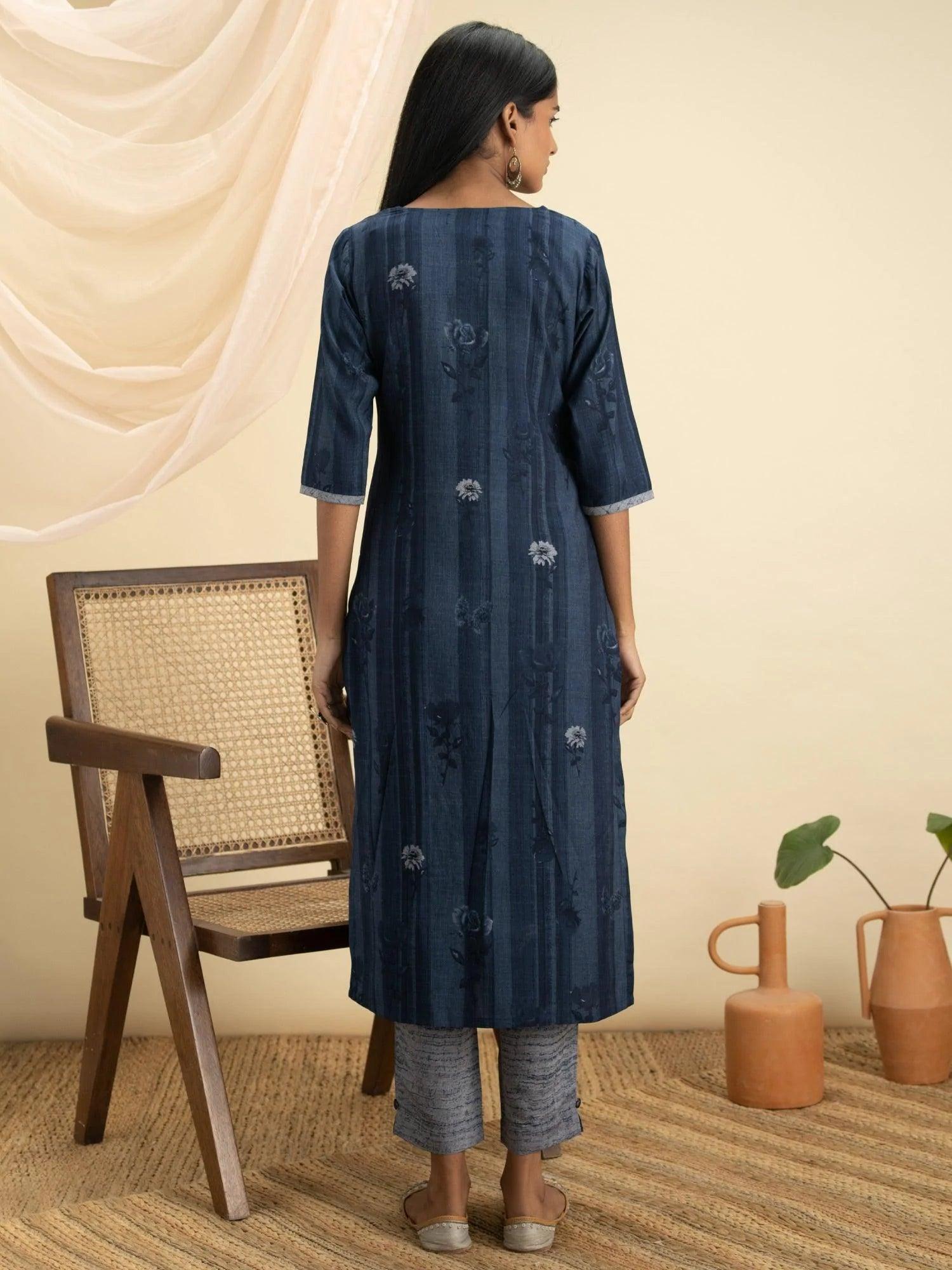 Indigo Printed Rayon Kurta Set